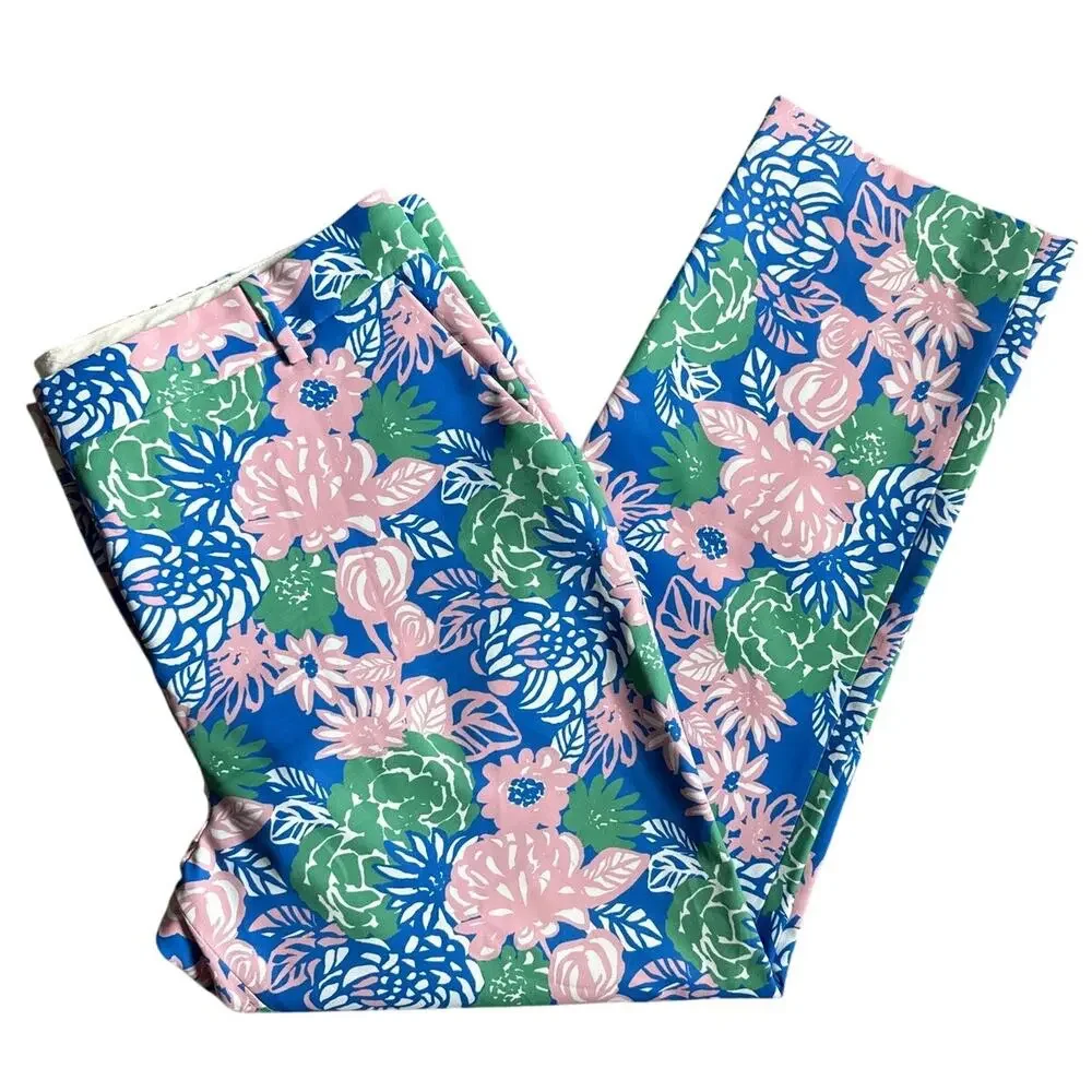 Tory Burch Plus Sport Ribbon Bouquet Printed Tech Twill Golf Pants Size 14